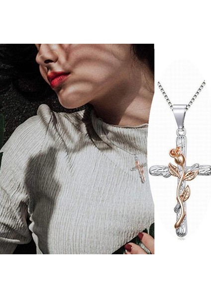 Trendy Unisex Punk Mücevher Kutusu Zincir Gül Haç Kolye (Yurt Dışından)