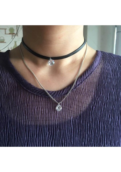 Kristal Charm Katmanlı Deri Kadın Için ve Gotik Collier Kolye (Yurt Dışından)
