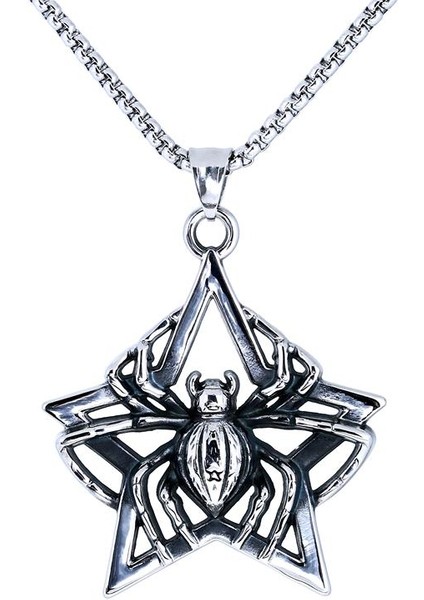 Erkek Retro Örümcek Paslanmaz Çelik Zinciri Kolye (Yurt Dışından)