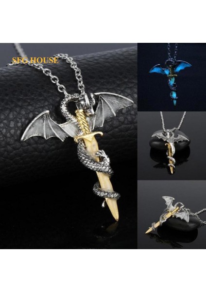 Punk Rock Zodyak Ejderha Sihirli Glow Kolye (Yurt Dışından)