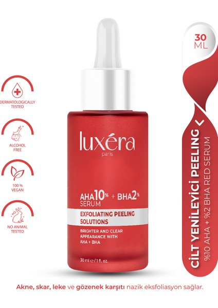 Aha Bha Cilt ve Ton Eşitleyici, , ve Leke , Vegan Kırmızı Peeling Serum (%10 Aha + %2 Bha)