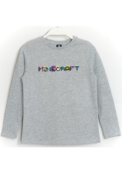 Kız Çocuk Minecraft Payetli Mevsimlik Sweatshirt Gri