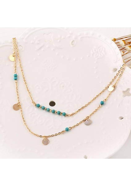 Moda Mavi Taş Zincir Gümüş Renk 2 Katmanlar Tıknaz Bildirimi Kadınlar Takı Bohem Kolye (Yurt Dışından) indirimleri