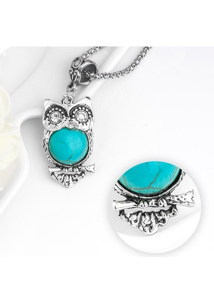 Turkuaz Taşlı Baykuş Triko Zincirli Ucu Kolye (Yurt Dışından) fırsatları