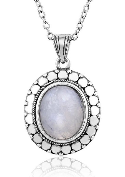 Gümüş Kaplama Büyük Oval Aytaşı Eski Doku Nişan Partisi Kolye (Yurt Dışından)