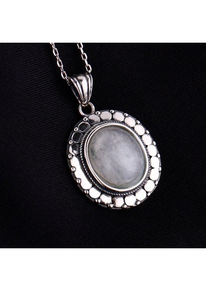 Gümüş Kaplama Büyük Oval Aytaşı Eski Doku Nişan Partisi Kolye (Yurt Dışından) fiyatları