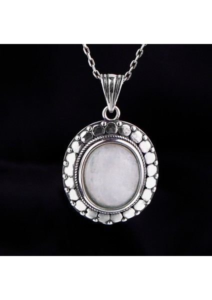 Gümüş Kaplama Büyük Oval Aytaşı Eski Doku Nişan Partisi Kolye (Yurt Dışından) modelleri