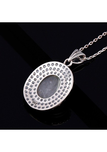 Gümüş Kaplama Büyük Oval Aytaşı Eski Doku Nişan Partisi Kolye (Yurt Dışından) fırsatları