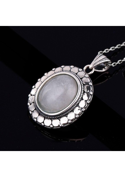 Gümüş Kaplama Büyük Oval Aytaşı Eski Doku Nişan Partisi Kolye (Yurt Dışından) indirimleri
