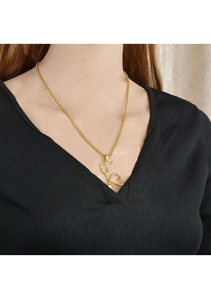 NO1PARTS Stetoskop Kalp Şekli Vintage Kadın Kazak Zinciri Takı Kolye (Yurt Dışından)