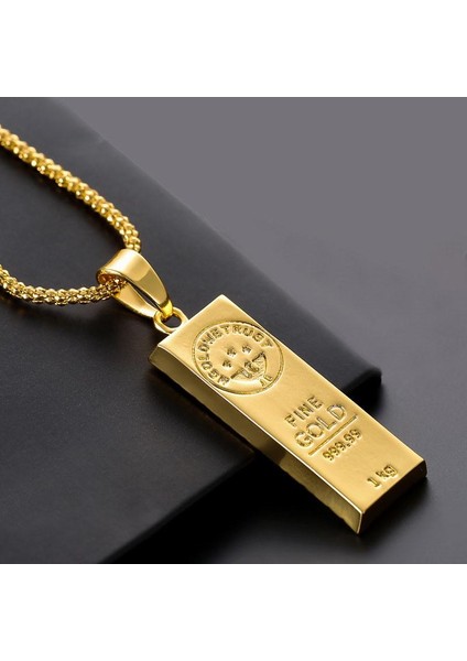 Moda Hiphop Rapçi Altın Bar Şekli Alaşım Yuvarlak Kutu Zincir Servet Charm Kolye (Yurt Dışından) modelleri