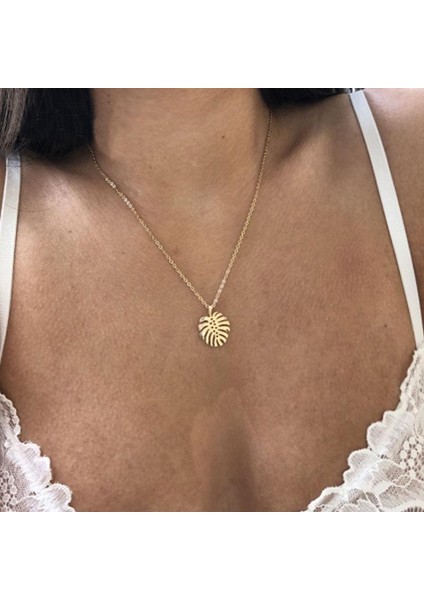 Trendy Altın Renk Tek Büyük Yaprak Monstera Uzun Kadınlar Için Gündelik Giyen Kolye (Yurt Dışından)