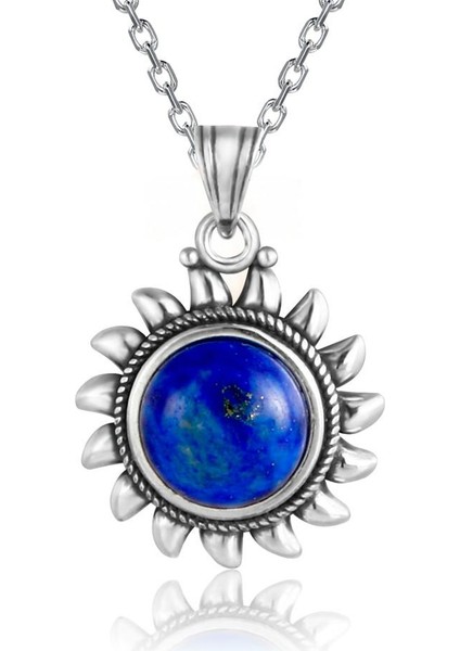 Gümüş Kaplama Kadınlar Için Doğal Mavi Lapis Lazuli Nişan Partisi Kolye (Yurt Dışından)