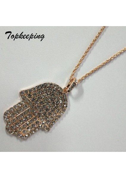 Erkek Moda Takı Lüks Mikro Açacağı Bling Kübik Zirkonya Fatima El Hamsa Buzlu Out Serin Trendy Erkek Hip Hop Kolye (Yurt Dışından) fiyatları