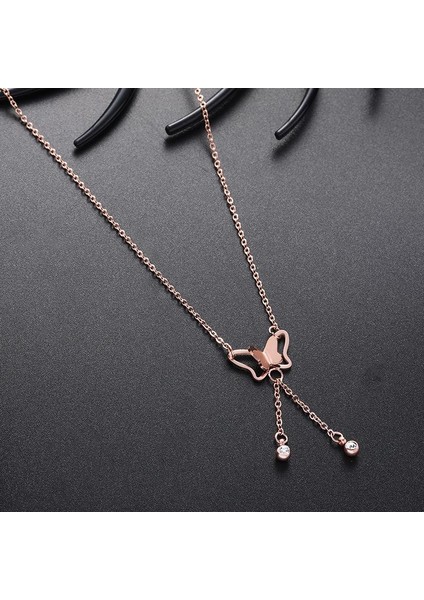 Basit Titanyum Çelik Kelebek Kore Versiyonu Kolye (Yurt Dışından)