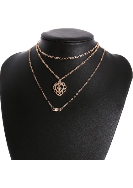 Basit Kadın Çok Katmanlı Kalp Rhinestones Kolye (Yurt Dışından) modelleri