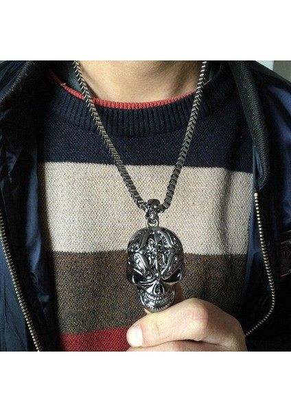 Punk Paslanmaz Çelik Kafatası Kazak Zinciri Erkekler Için Erkek Yeni Kolye (Yurt Dışından)