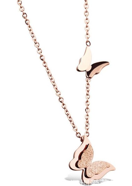 Kadın Zincirleri Çift Kelebek Ovma Köprücük Zinciri Titanyum Çelik Setleri Kolye (Yurt Dışından)