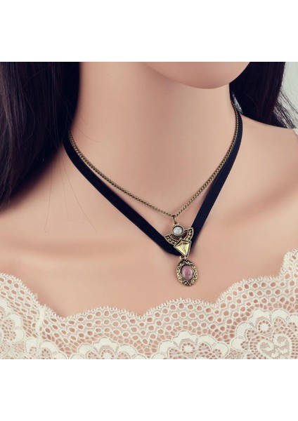 Retro Çift Katmanlı Yapay Elmas Kadın Kolye (Yurt Dışından)