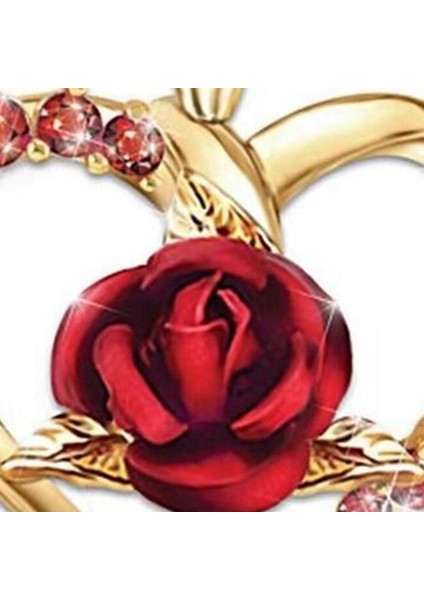 Altın Kaplama Kalp Şeklinde Yakut Gül Aşk Romantik Lüks Yıldönümü Kolye (Yurt Dışından)