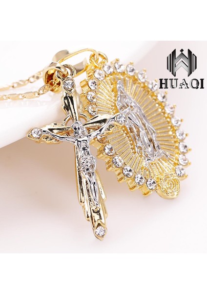 Huaqı Meryem Ana + Haç Inrı Haç Isa Parçası Kolye (Yurt Dışından)