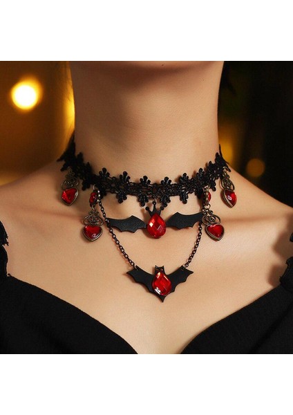 Collares Cadılar Bayramı Dantel Gerdanlık Yarasa Kristal Chokers ve Bildirimi Takı Kolye (Yurt Dışından)