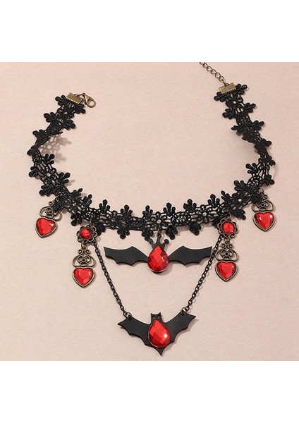 Collares Cadılar Bayramı Dantel Gerdanlık Yarasa Kristal Chokers ve Bildirimi Takı Kolye (Yurt Dışından) modelleri