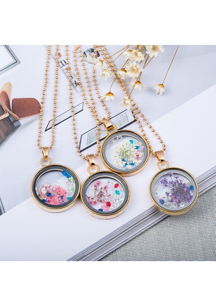 Moda Kadın Yuvarlak Cam Kurutulmuş Çiçekler Kolye (Yurt Dışından)