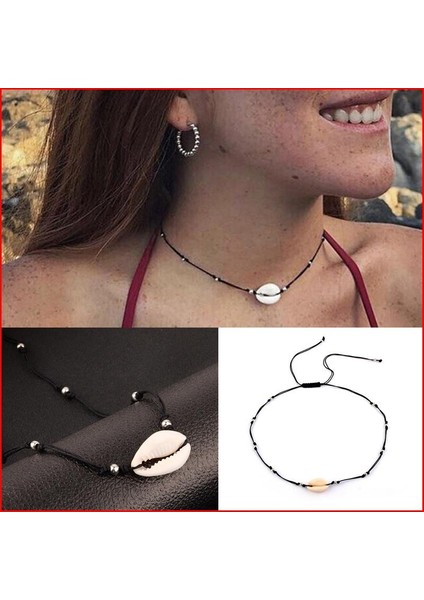 Plaj Doğal Kabuk Boncuk El Örgüsü Klavikula Zinciri Kolye (Yurt Dışından)