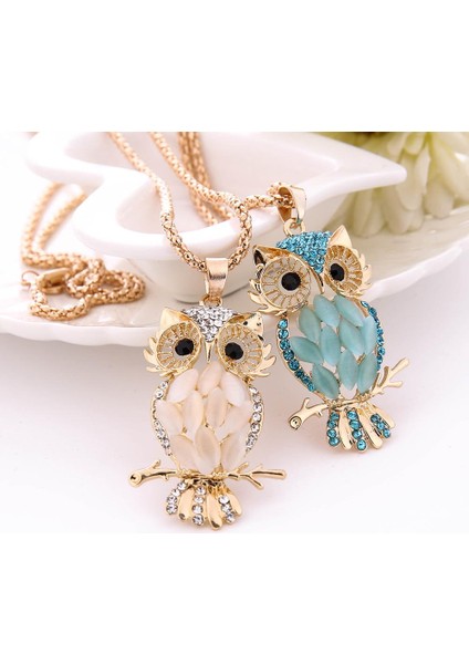 Moda Kadınlar Renkli Baykuş Kristal Rhinestone Sevimli Kazak Kolye (Yurt Dışından)