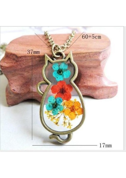 Moda I Sevimli Kedi Kurutulmuş Çiçek Modeli Kolye (Yurt Dışından)