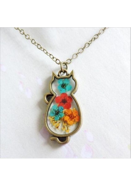 Moda I Sevimli Kedi Kurutulmuş Çiçek Modeli Kolye (Yurt Dışından) fiyatları