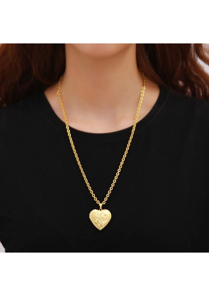 Klasik 18 K Altın Kalp Şekli Baskı Dıy Faz Kutusu Yüzen Kolye (Yurt Dışından)
