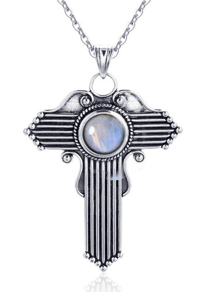 Takı Gümüş Kaplama Yuvarlak Doğal Aytaşı Çapraz Kadın Kolye (Yurt Dışından)