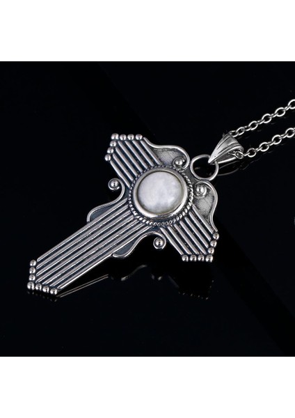 Takı Gümüş Kaplama Yuvarlak Doğal Aytaşı Çapraz Kadın Kolye (Yurt Dışından) modelleri