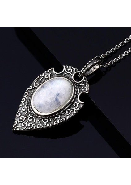 Gümüş Kaplama Büyük Oval Doğal Aytaşı Retro Bohem Tarzı Kolye (Yurt Dışından) fiyatları