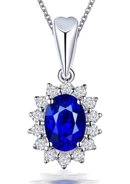 Sıcak Satış Yeni Moda Gümüş Renk Mavi Yuvarlak Avusturyalı Kristal Zirkon Kolye (Yurt Dışından)