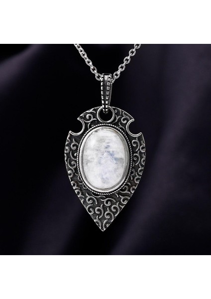 Gümüş Kaplama Büyük Oval Doğal Aytaşı Retro Bohem Tarzı Kolye (Yurt Dışından) fırsatları