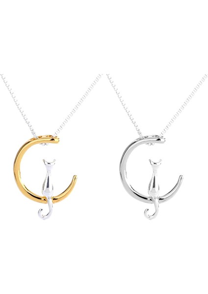 Moda Kedi Ay Charm Gümüş Altın Renk Pet Şanslı Takı Için Link Zinciri Kolye (Yurt Dışından)