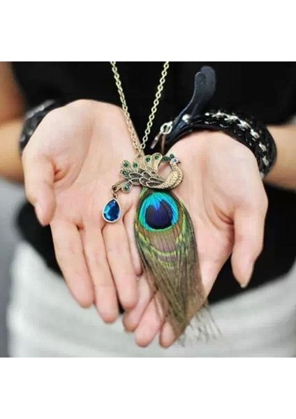 Ev Gereçleri Kadın Retro Tavuskuşu Tüyü Kristal Uzun Kazak Zincir Takı Kolye (Yurt Dışından) fırsatları
