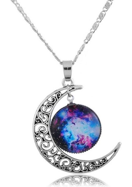 Moda 1 Adet Moda Galaktik Cam Cabochon Hilal Ay Kadın Kolye (Yurt Dışından)
