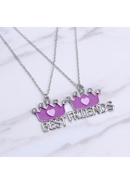 Crown Girlfriends 2ADET / Set Mor Takı Çocuklar Için Kolye (Yurt Dışından) fiyatları