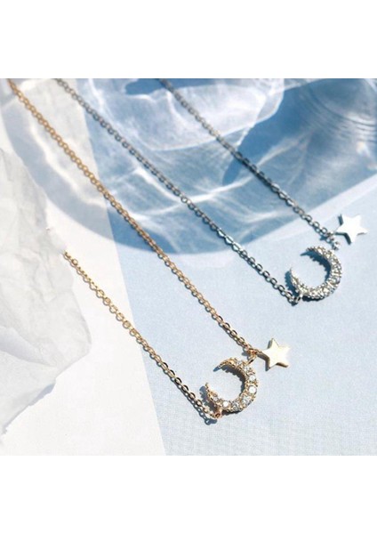 Yıldız Ay Klavikula Zinciri Kore Zirkon Kadın Takısınıne Kolye (Yurt Dışından) modelleri