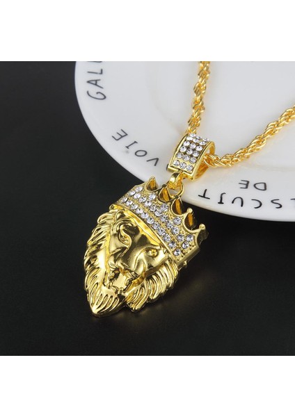 Iyi Içerik Seçimi Kişilik Yakışıklı Altın Pırlanta Taç Aslan Başlı Kolye (Yurt Dışından) modelleri