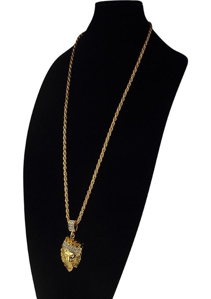 Iyi Içerik Seçimi Kişilik Yakışıklı Altın Pırlanta Taç Aslan Başlı Kolye (Yurt Dışından) indirimleri
