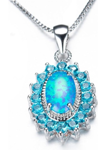 Mavi Opals Kristal Boncuk Elips Ucu Kısa Bölüm Kolye (Yurt Dışından)