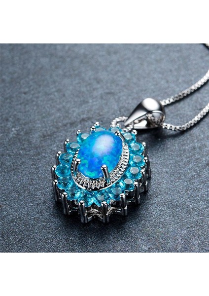 Mavi Opals Kristal Boncuk Elips Ucu Kısa Bölüm Kolye (Yurt Dışından) fiyatları