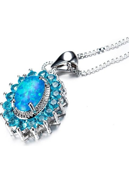 Mavi Opals Kristal Boncuk Elips Ucu Kısa Bölüm Kolye (Yurt Dışından) modelleri