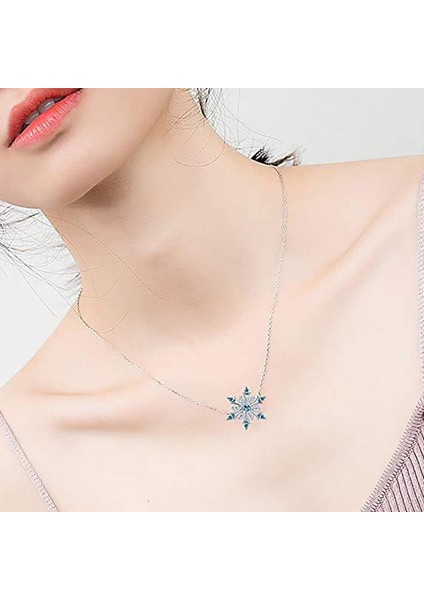 Kadın Takı Mavi Kristal Kar Tanesi Desen Chokers Link Zinciri Kolye (Yurt Dışından)