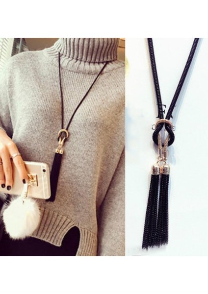 Avrupa ve Amerikan Modası Uzun Düğümlü Düğümlü Püskül Vahşi Trend Kazak Zinciri Kolye (Yurt Dışından) modelleri